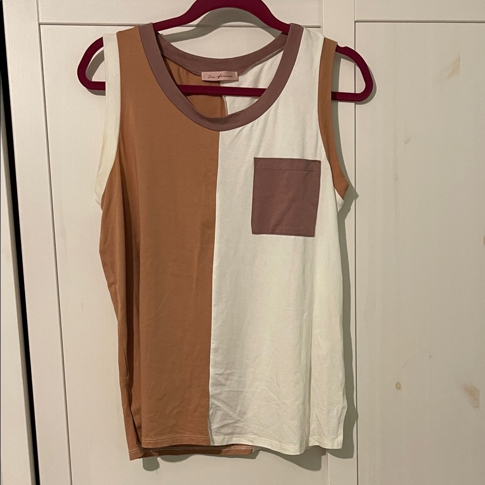 Ces Femme Brown and White Colorblock Tank Top